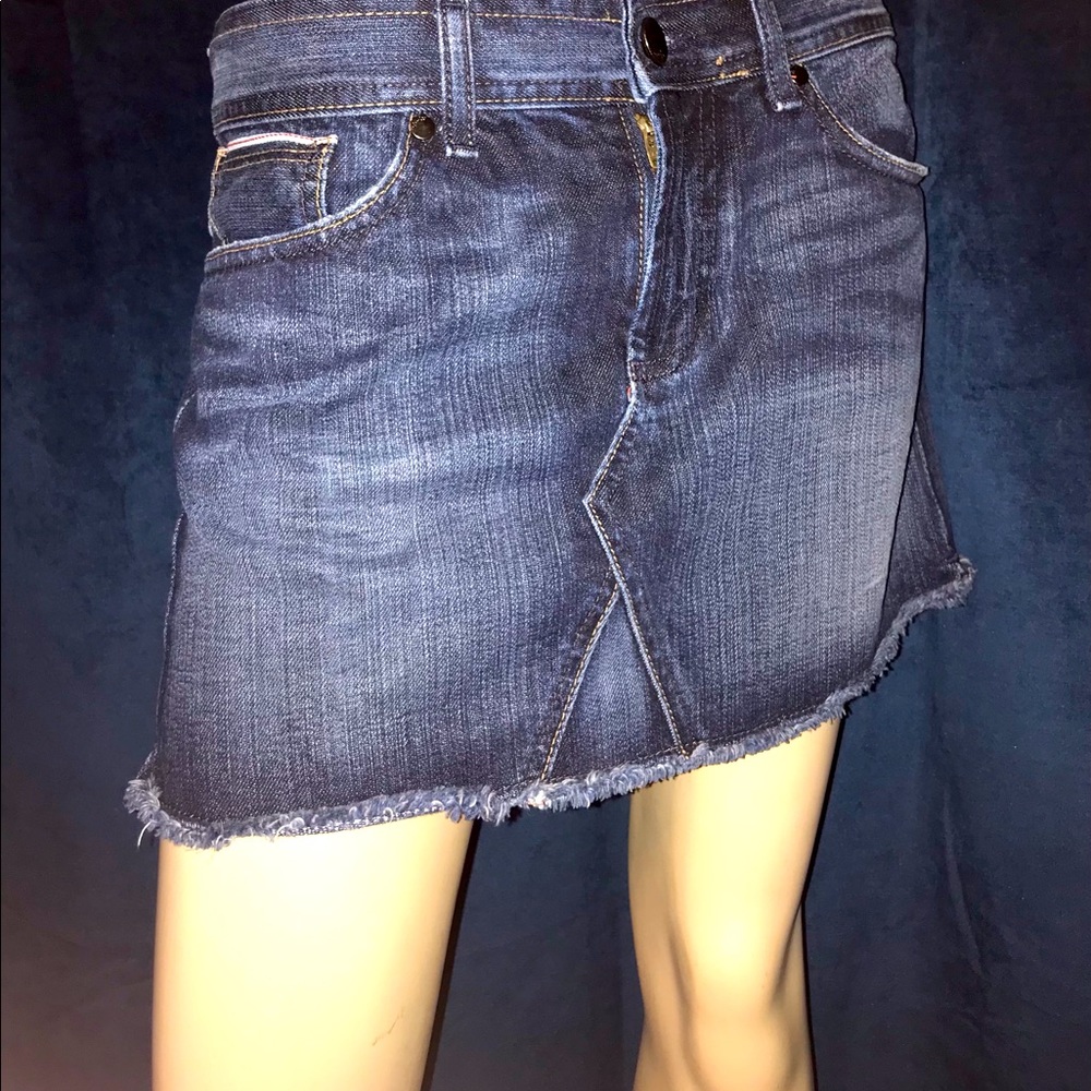 Denim Distressed Hem Skirt